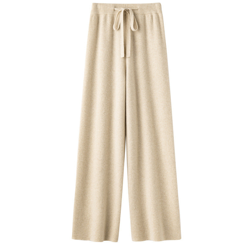 Women's Pure Wool Mopping Outer Wear Cashmere Knitted Trousers Lengthened Casual Pants