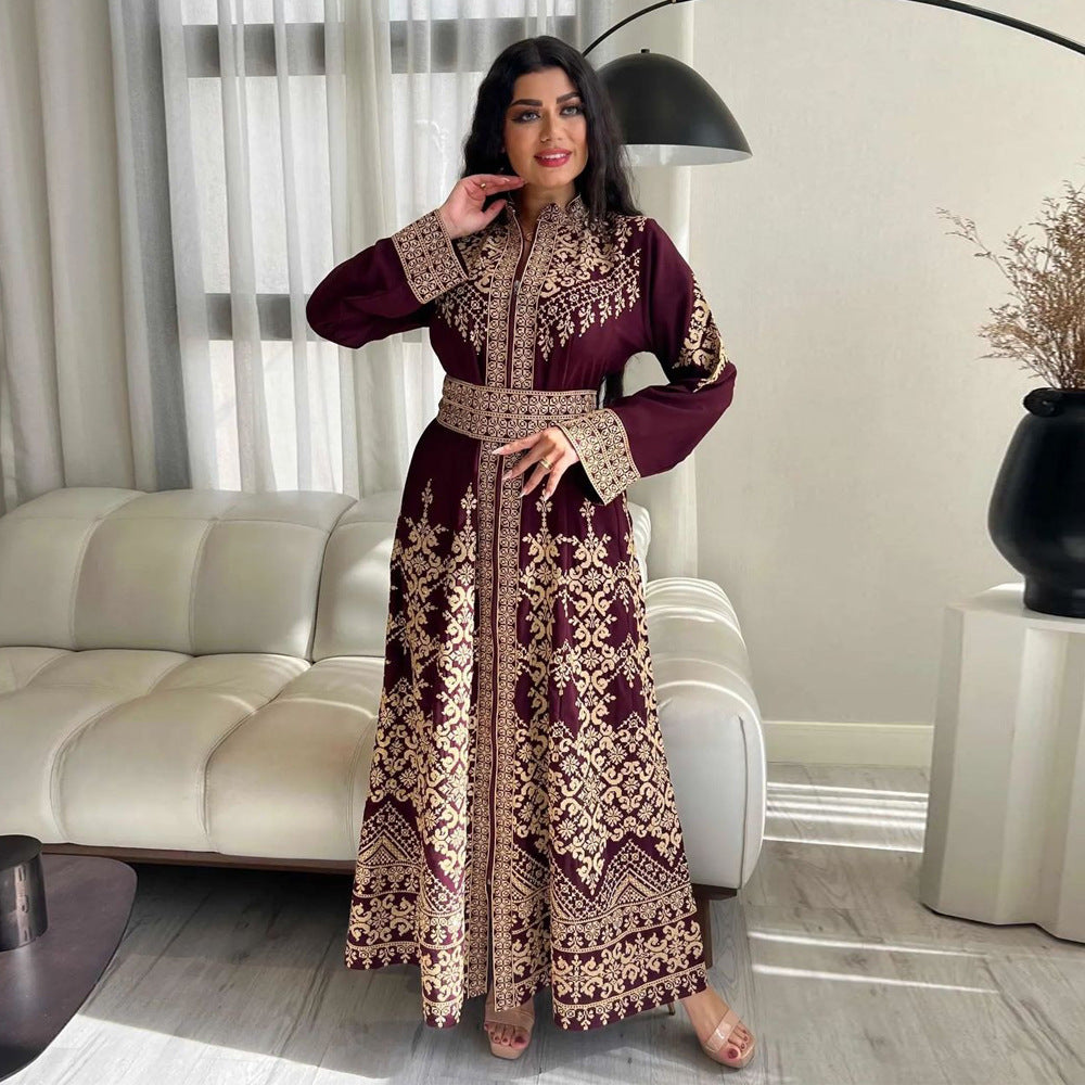 Arabic Print Zip Robe Ethnic Style Muslim Clothing