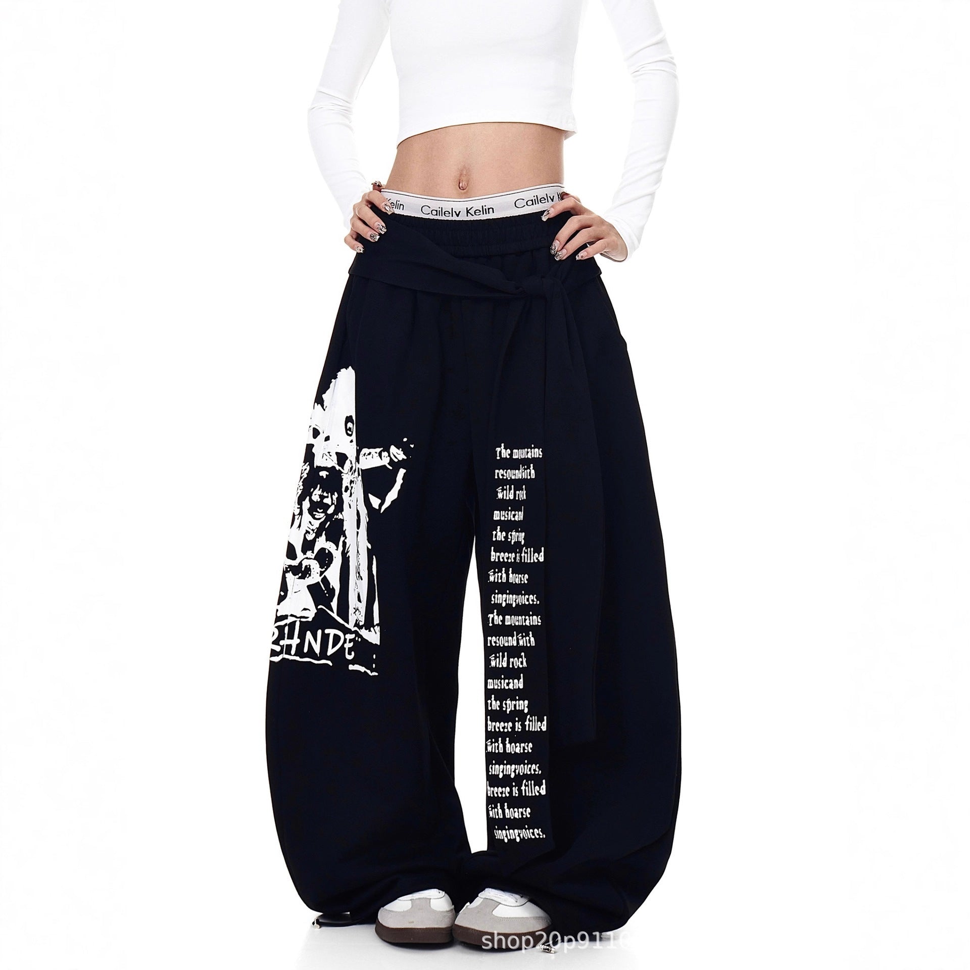 Women's Fashionable Autumn Pattern Letter Ribbon Hip Hop Hot Dancing Casual Pants