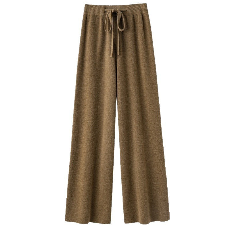 Women's Pure Wool Mopping Outer Wear Cashmere Knitted Trousers Lengthened Casual Pants