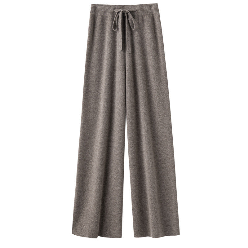 Women's Pure Wool Mopping Outer Wear Cashmere Knitted Trousers Lengthened Casual Pants