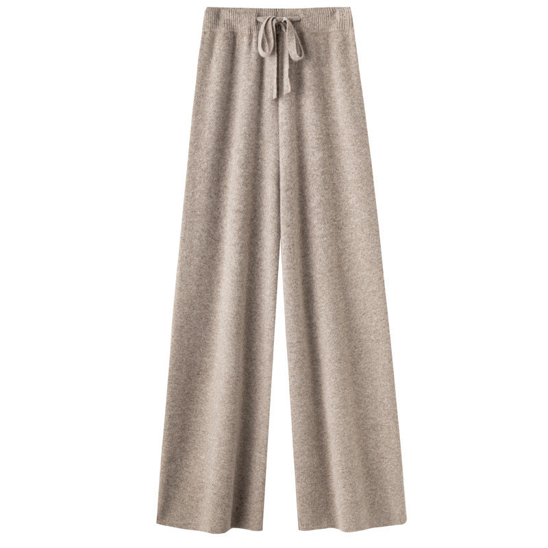 Women's Pure Wool Mopping Outer Wear Cashmere Knitted Trousers Lengthened Casual Pants