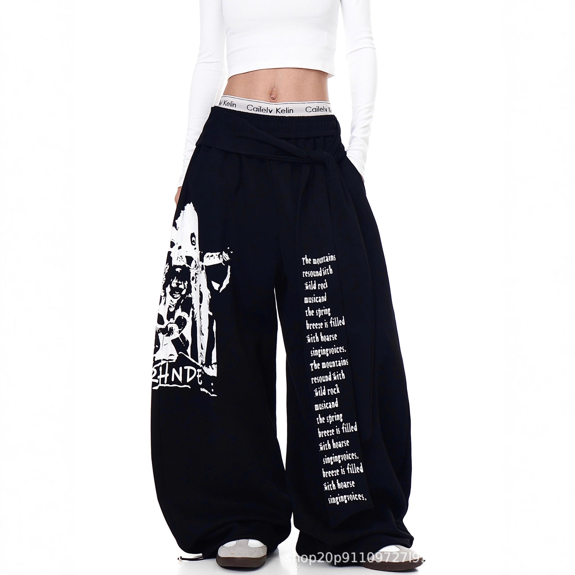 Women's Fashionable Autumn Pattern Letter Ribbon Hip Hop Hot Dancing Casual Pants
