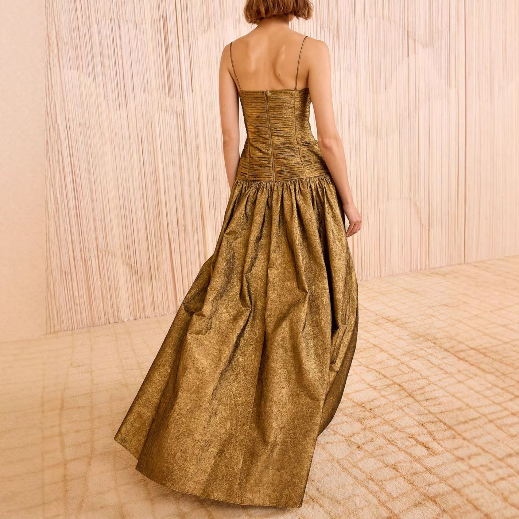 Backless Graceful Fashionable Temperament High Waist Zipper Swing Dress