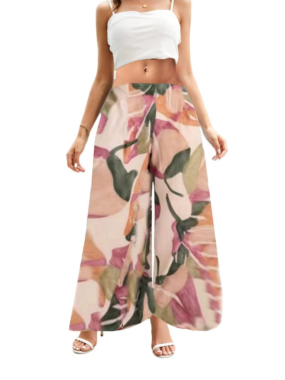Women's Color Printed High Waist Trousers Comfortable Casual Pants