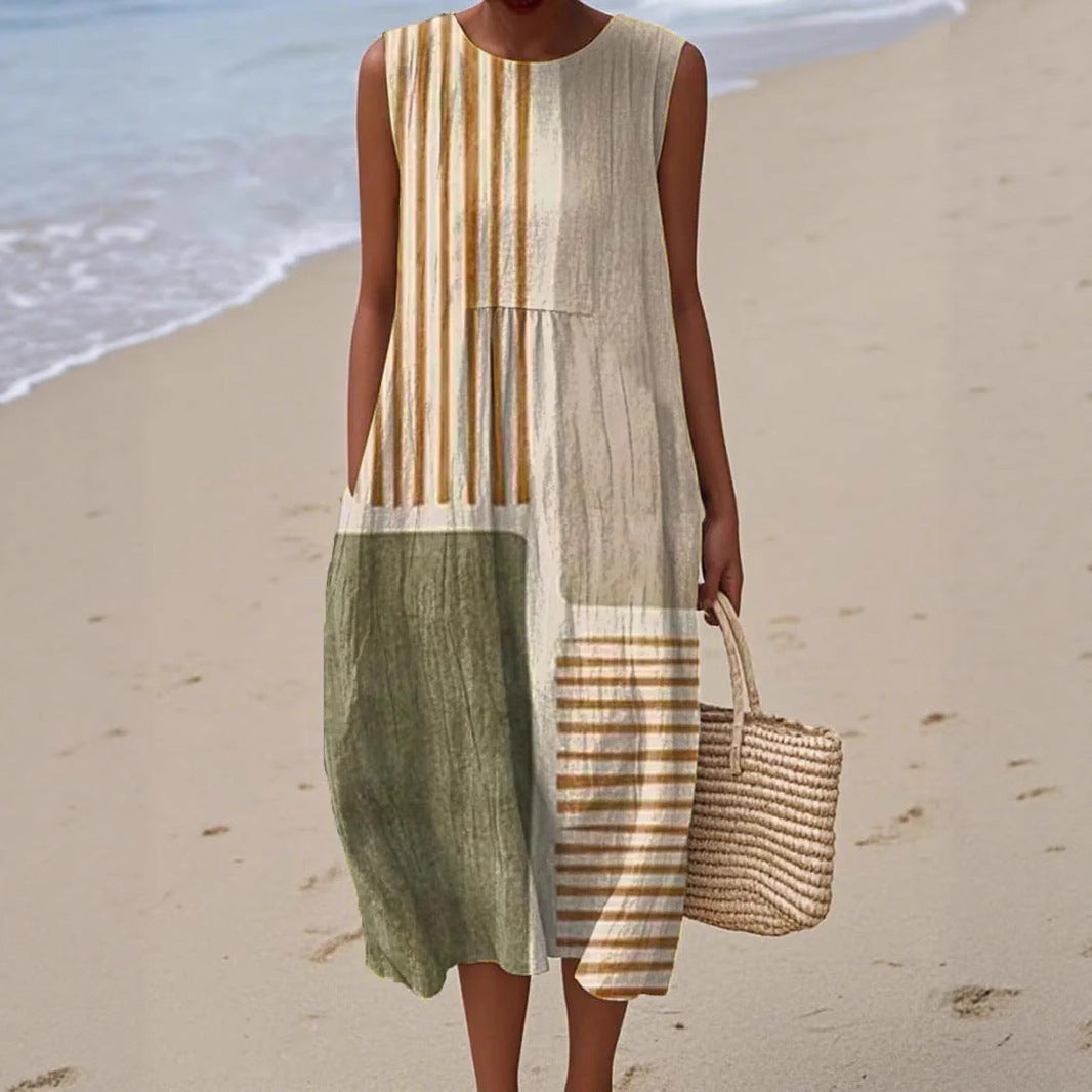 Sleeveless Casual Printed Temperament Long Fitted Skirts