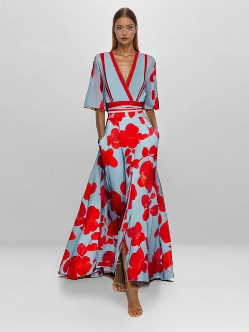 Women's Fashion Elegant Graceful Printed Pleated Large Dress