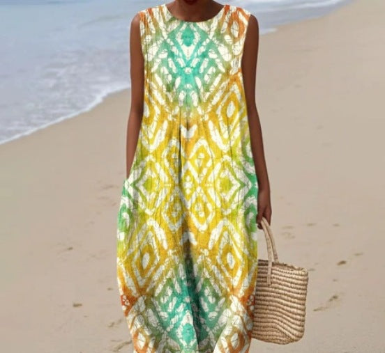 Sleeveless Casual Printed Temperament Long Fitted Skirts