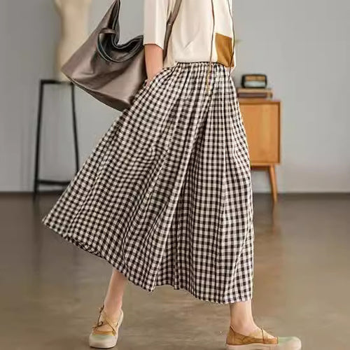 Autumn Cotton Linen Lattice Loose Elegant Casual Pants