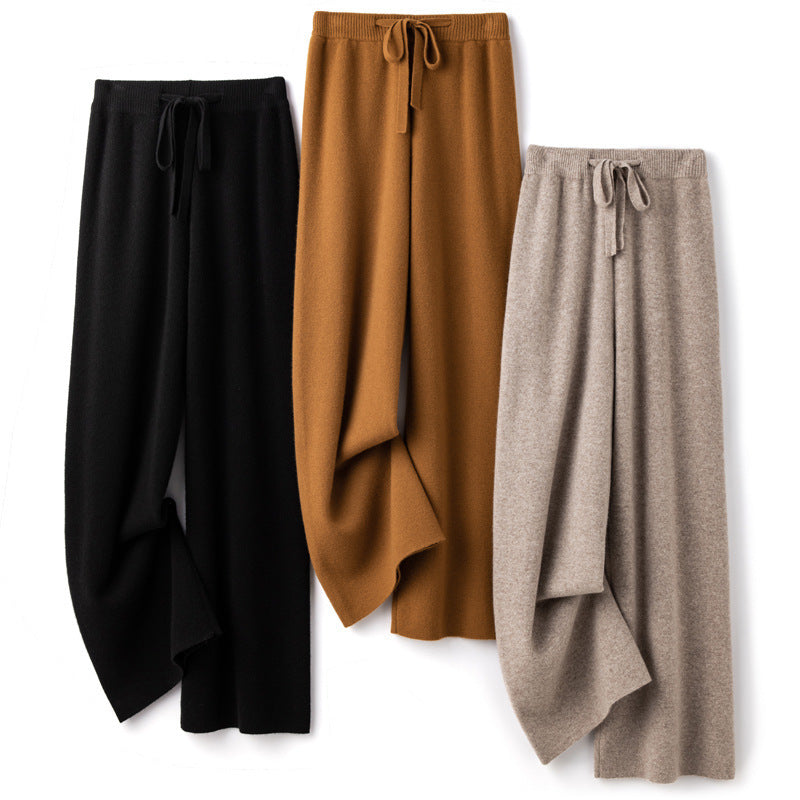Women's Pure Wool Mopping Outer Wear Cashmere Knitted Trousers Lengthened Casual Pants