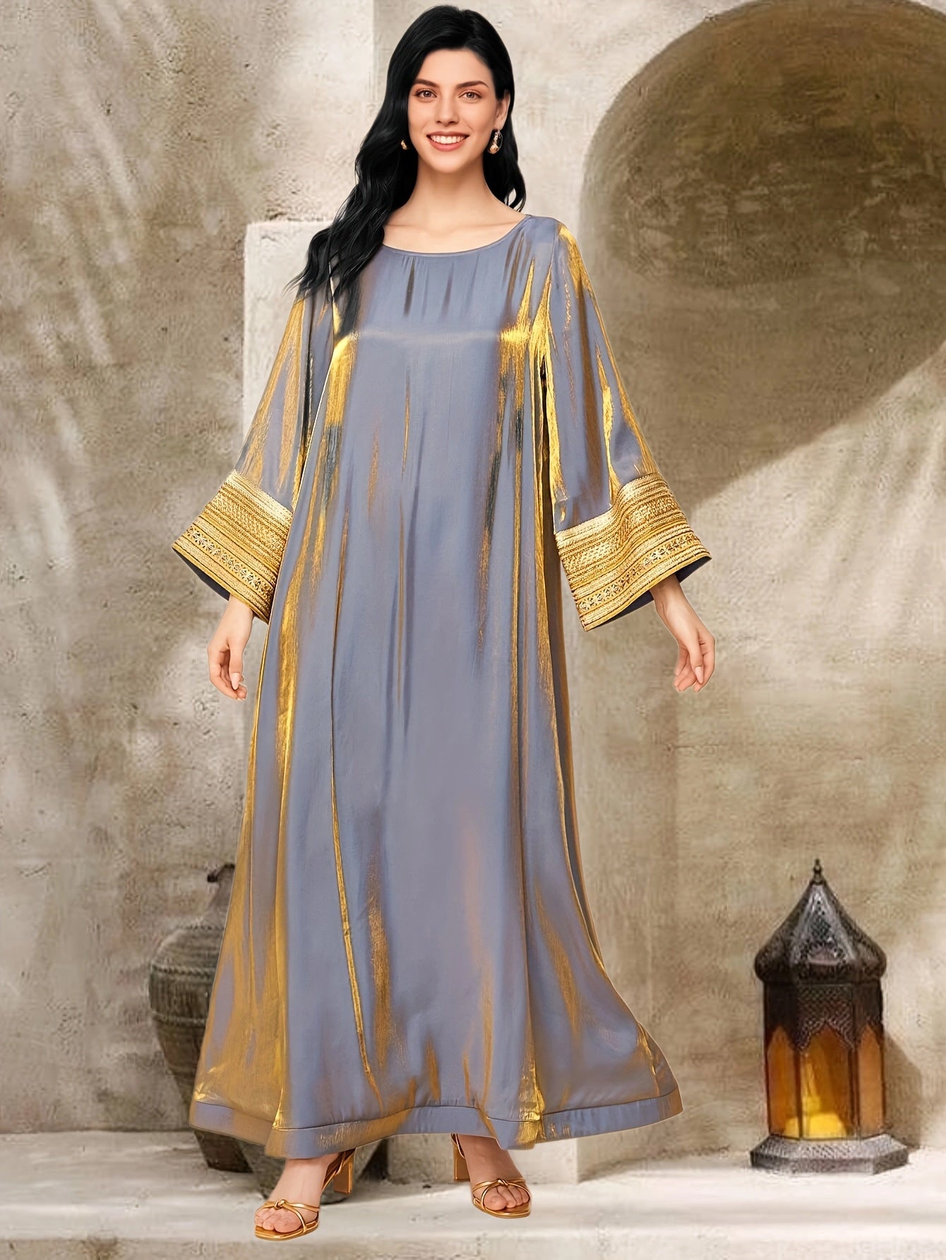 Attractive Arabic Glitter Maxi Gold Luxury Dress