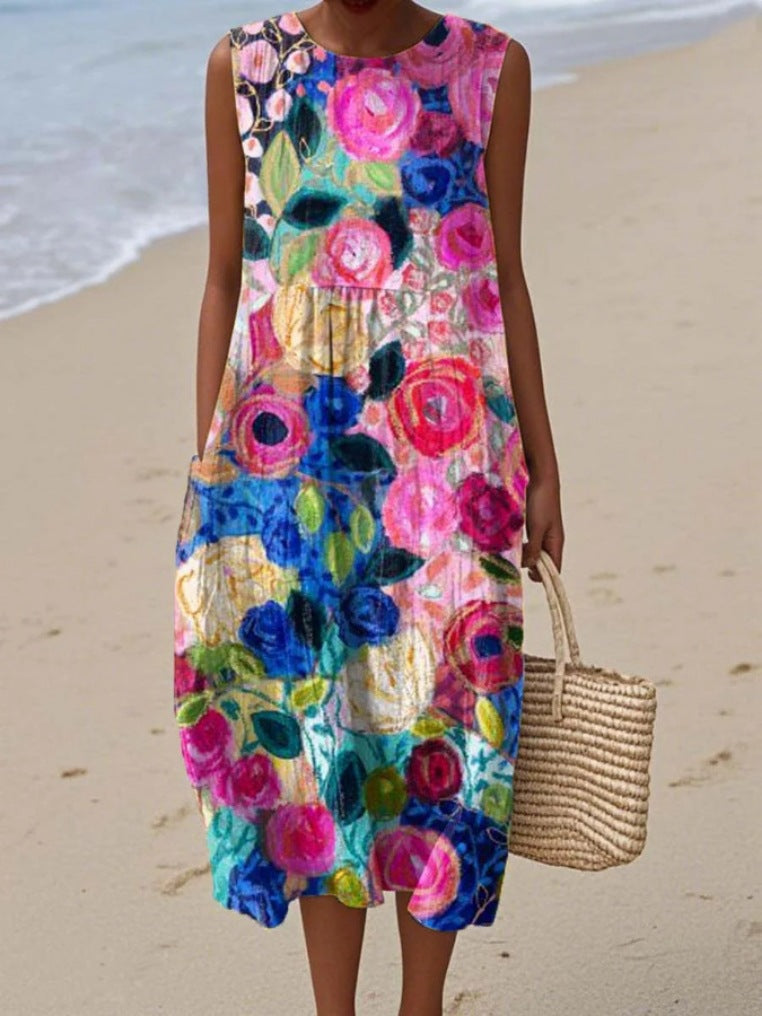 Sleeveless Casual Printed Temperament Long Fitted Skirts