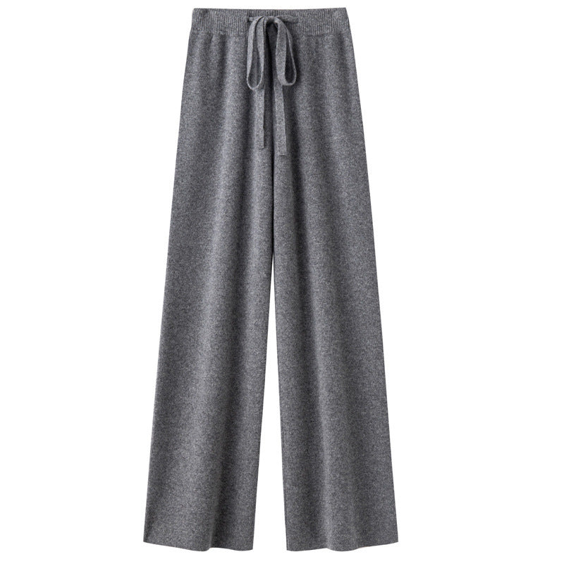 Women's Pure Wool Mopping Outer Wear Cashmere Knitted Trousers Lengthened Casual Pants