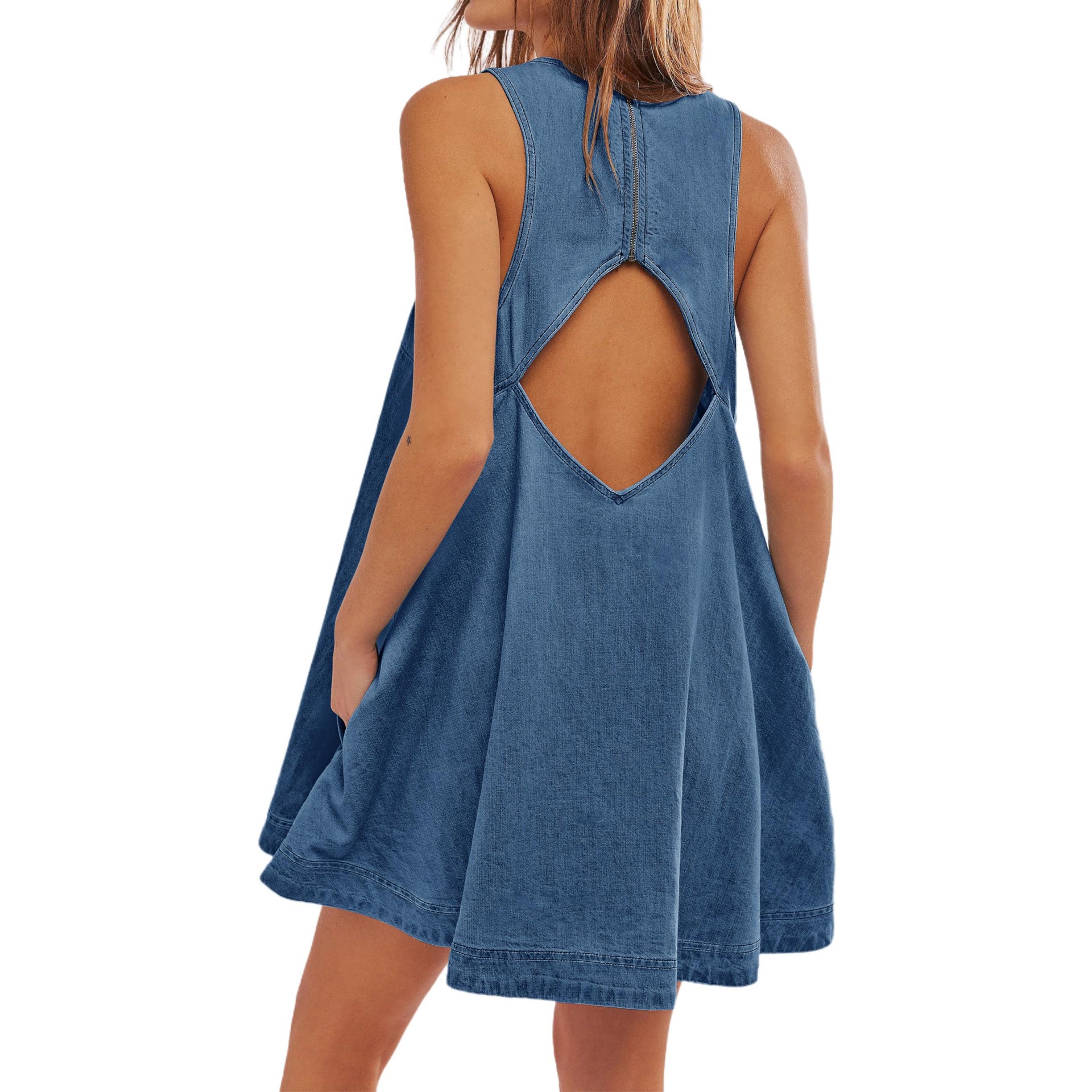 Attractive Women's Denim Casual Sleeveless Backless Dress