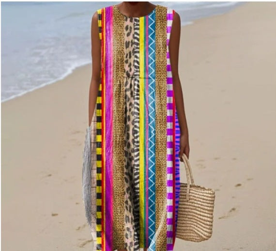 Sleeveless Casual Printed Temperament Long Fitted Skirts