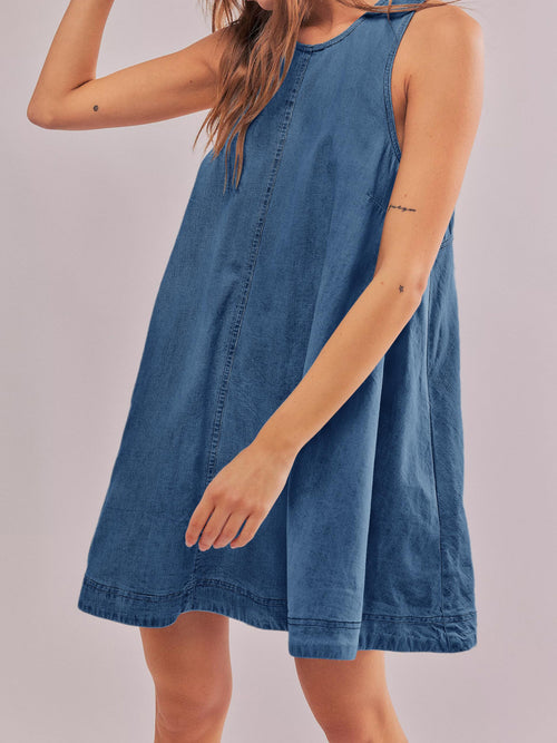 Attractive Women's Denim Casual Sleeveless Backless Dress