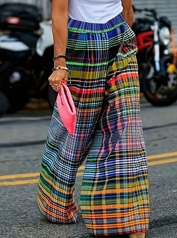 Women's Color Printed High Waist Trousers Comfortable Casual Pants