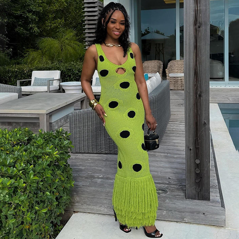 Autumn Sexy Hip Black Polka Dot Swing Dress