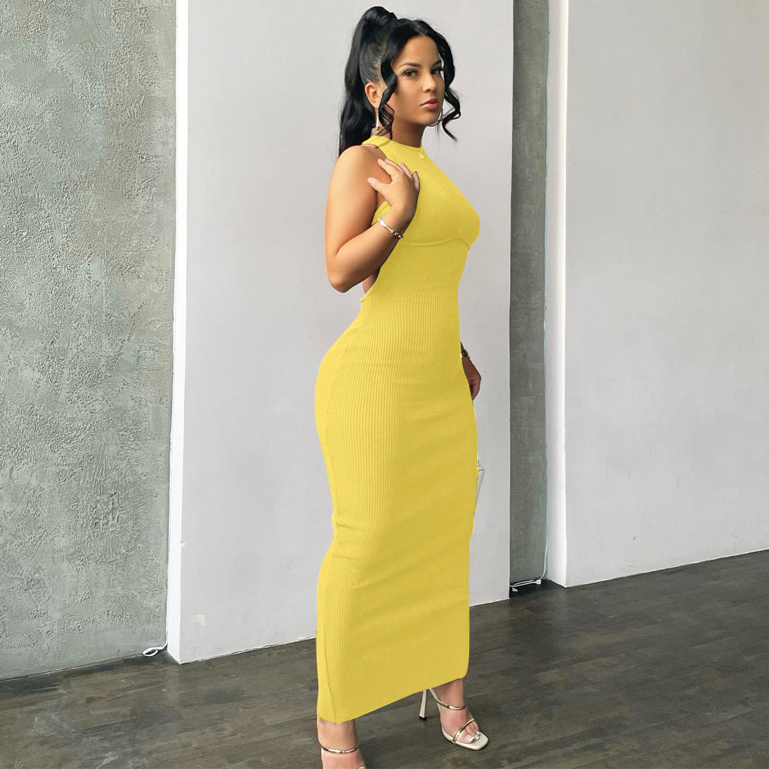 Women's Summer Sexy Sleeveless Backless Long Slim Dress