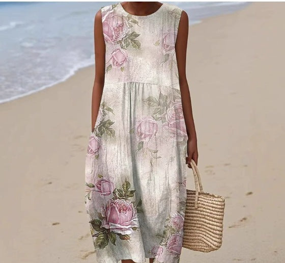 Sleeveless Casual Printed Temperament Long Fitted Skirts