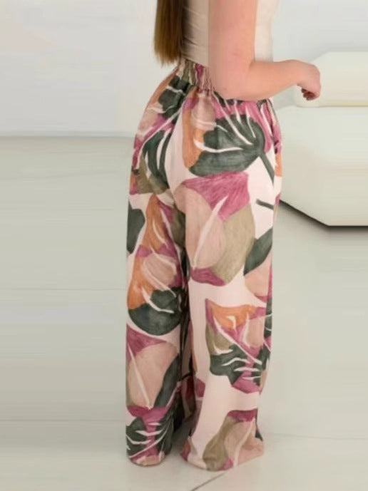 Women's Color Printed High Waist Trousers Comfortable Casual Pants