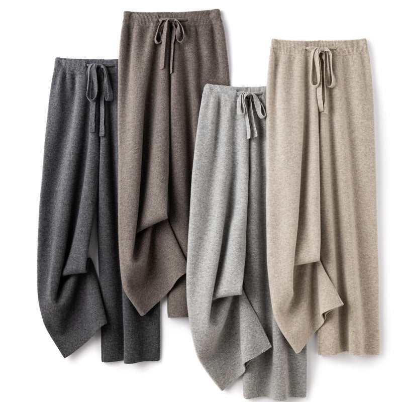 Women's Pure Wool Mopping Outer Wear Cashmere Knitted Trousers Lengthened Casual Pants