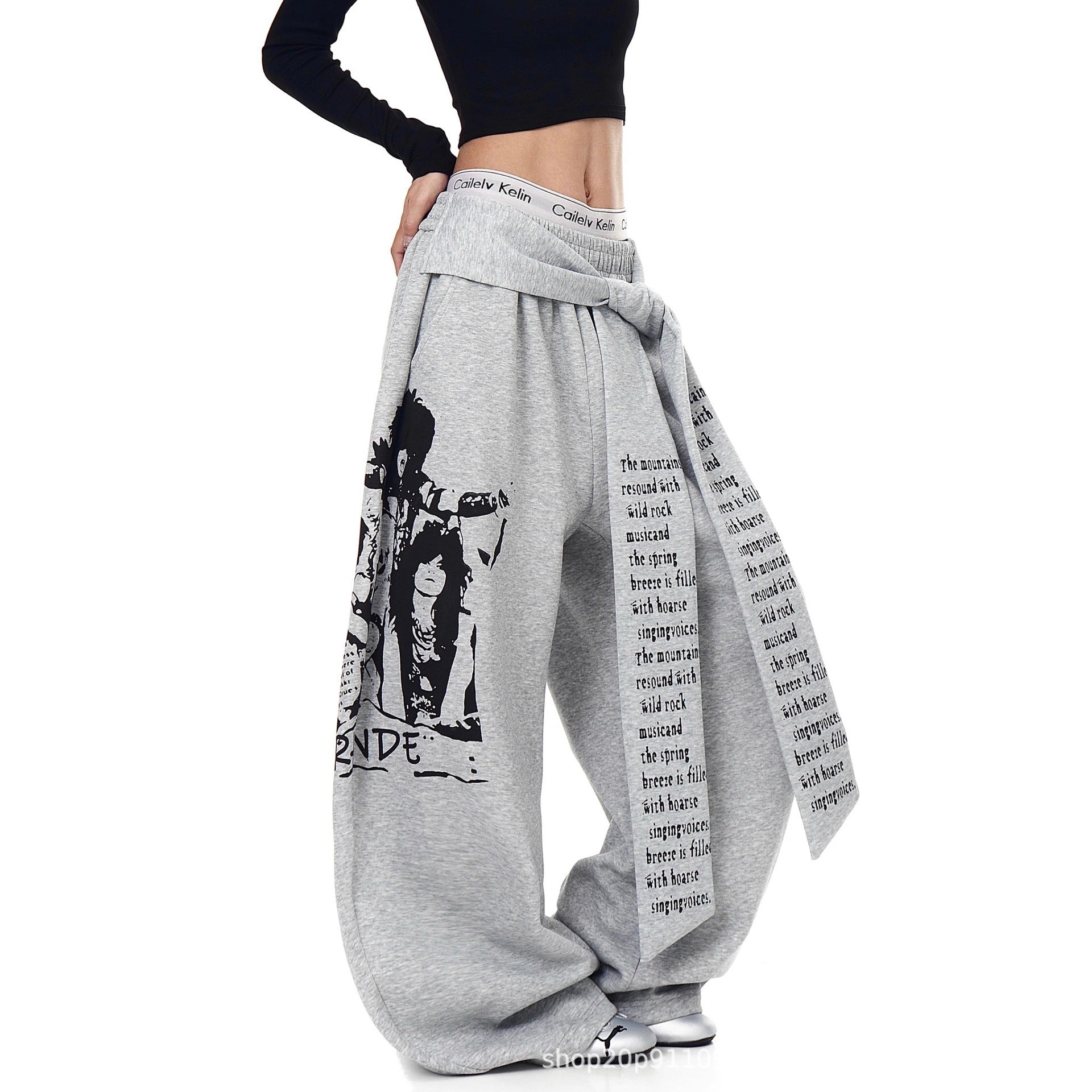 Women's Fashionable Autumn Pattern Letter Ribbon Hip Hop Hot Dancing Casual Pants