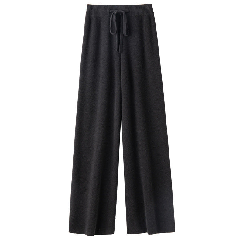 Women's Pure Wool Mopping Outer Wear Cashmere Knitted Trousers Lengthened Casual Pants