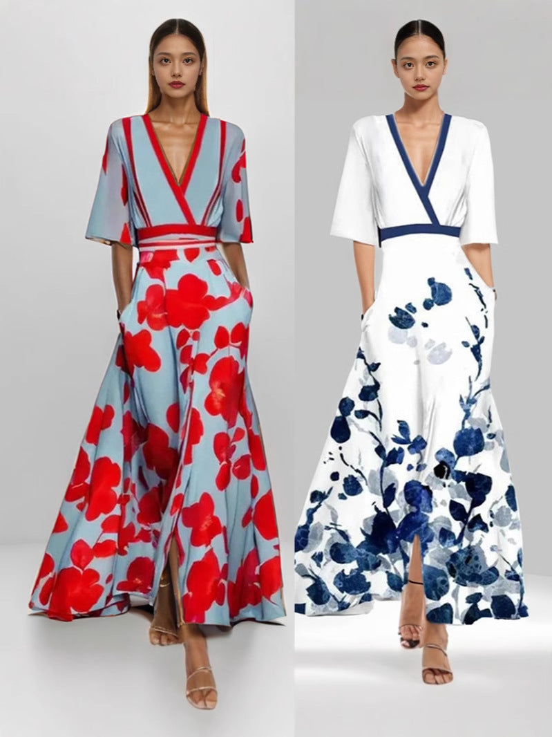 Women's Fashion Elegant Graceful Printed Pleated Large Dress