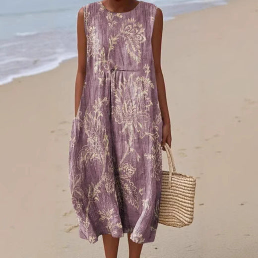 Sleeveless Casual Printed Temperament Long Fitted Skirts