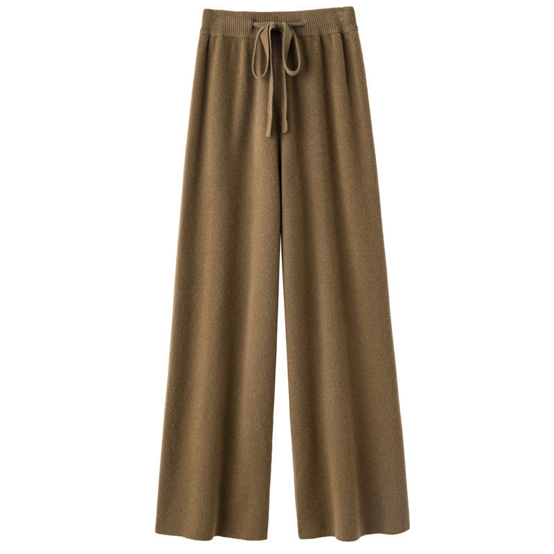 Women's Pure Wool Mopping Outer Wear Cashmere Knitted Trousers Lengthened Casual Pants