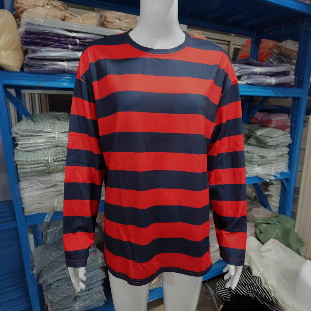 Women's & Men's Style Striped Autumn Mid-length Loose Long Women's T-shirt