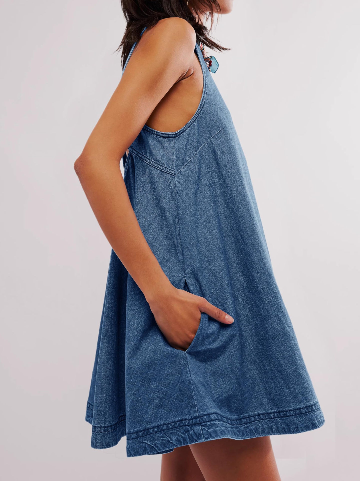 Attractive Women's Denim Casual Sleeveless Backless Dress