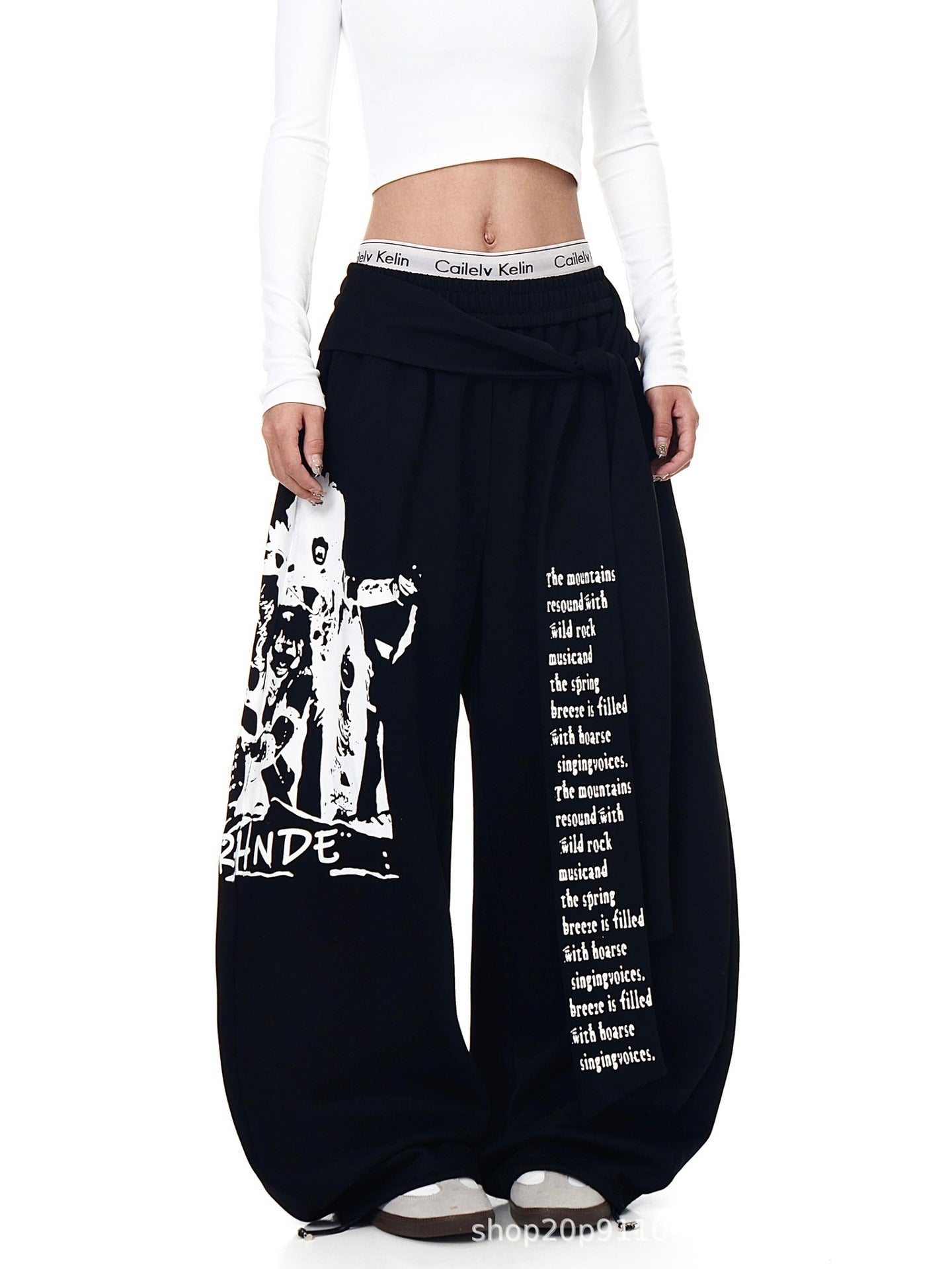 Women's Fashionable Autumn Pattern Letter Ribbon Hip Hop Hot Dancing Casual Pants
