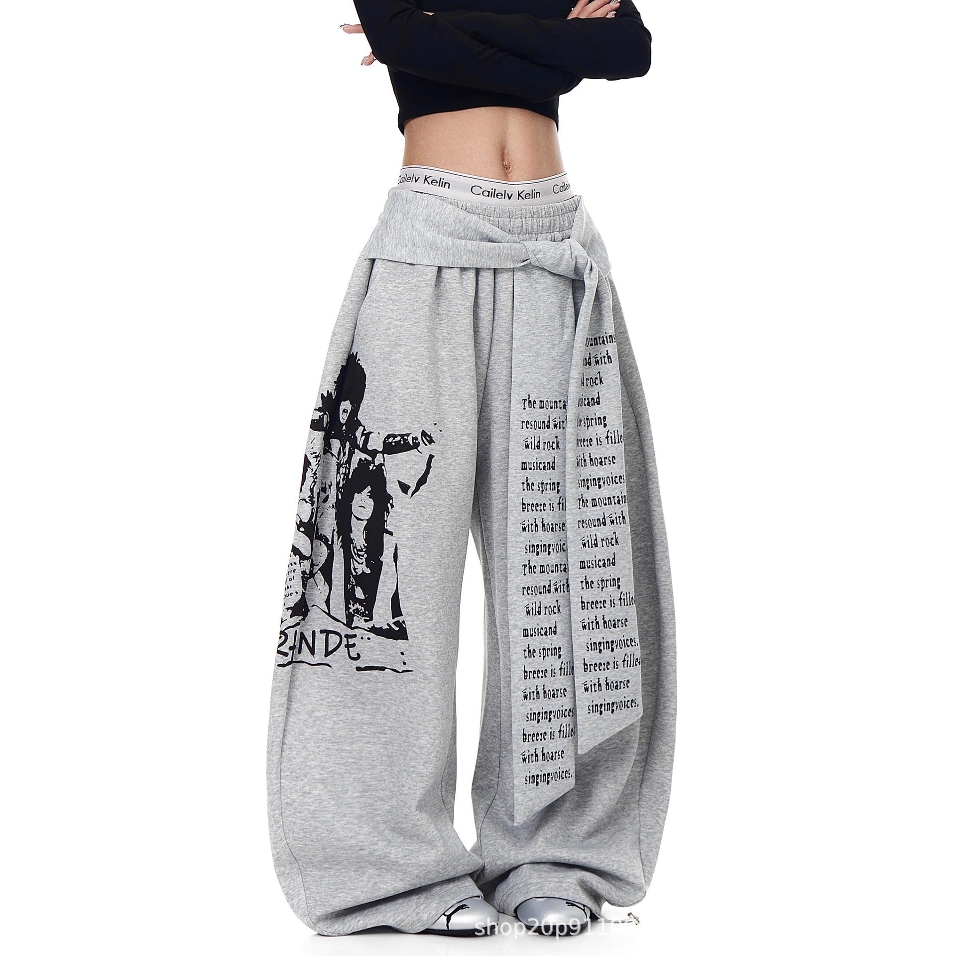 Women's Fashionable Autumn Pattern Letter Ribbon Hip Hop Hot Dancing Casual Pants
